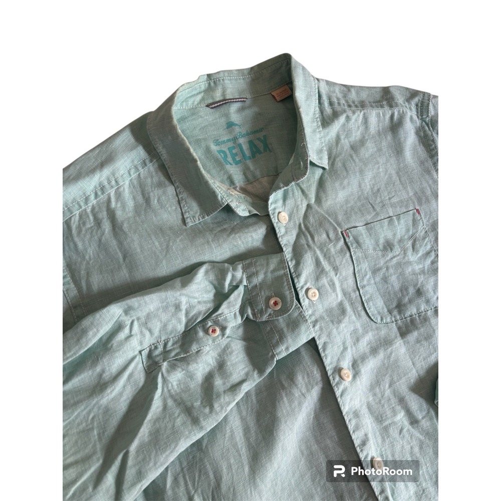 Tommy Bahama Relax 100% Linen Long Sleeve Shirt Mens XL Caribbean Teal  Beach